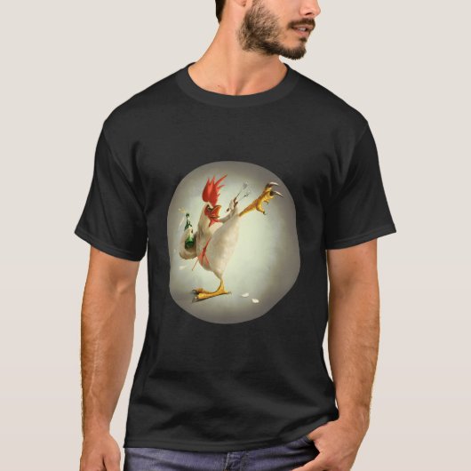 Kung Fu Rooster Kämpfen Hühnchen Funny Drinking Ch T-Shirt (Vorderseite)