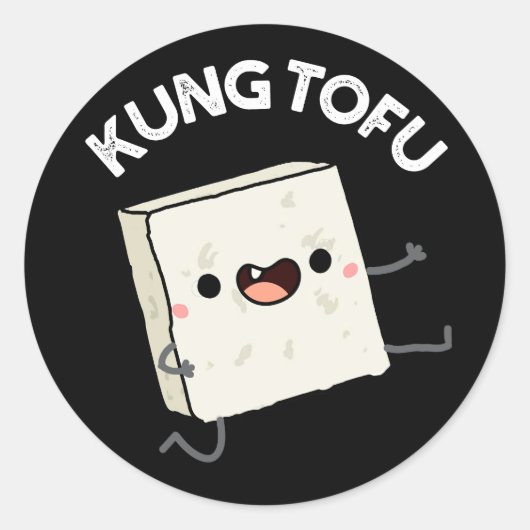 Kung Tofu Funny Food Tofu Pun Dark BG Runder Aufkleber (Vorderseite)