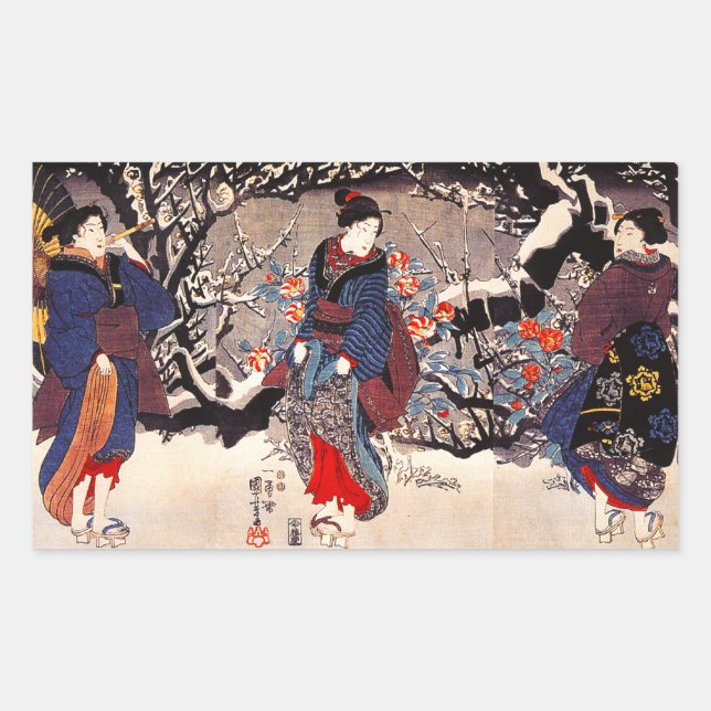 Kuniyoshi drei Frauen-Aufkleber Rechteckiger Aufkleber (Vorderseite)