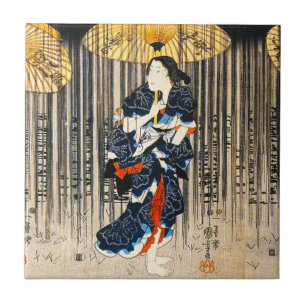 Kuniyoshi drei Frauen mit Regenschirm-Fliese Fliese
