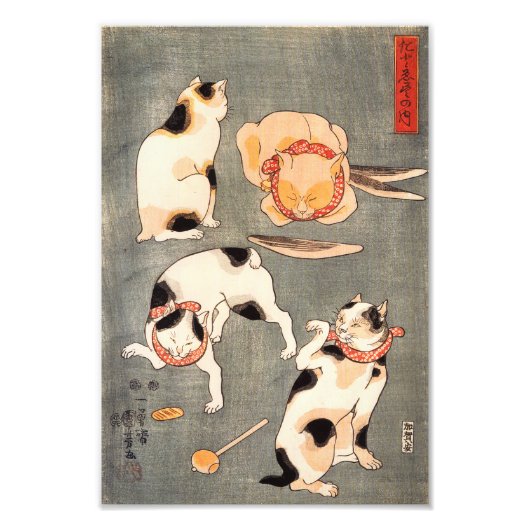 Kuniyoshi Four Cats Print Fotodruck (Vorne)