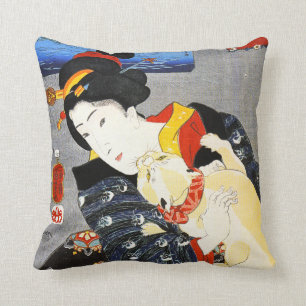Kuniyoshi Frau mit einem Katzen-Kissen Kissen