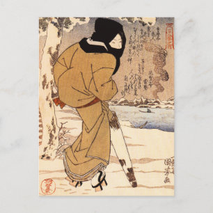 Kuniyoshi Frau Wandern im Schnee Postkarte