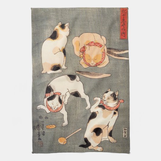 Kuniyoshi vier Katzen Küchentuch (Vertikal)