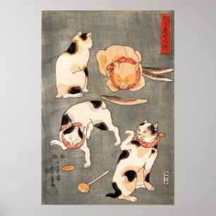 Kuniyoshi vier Katzen-Plakat Poster