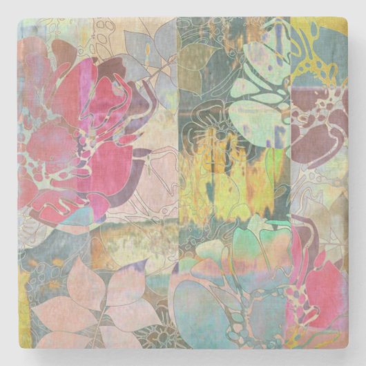 Kunst Blumen Grunge-Muster Steinuntersetzer (Vorderseite)