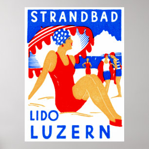 Kunst-Deko 1929 Strandbad Lido Luzern Poster