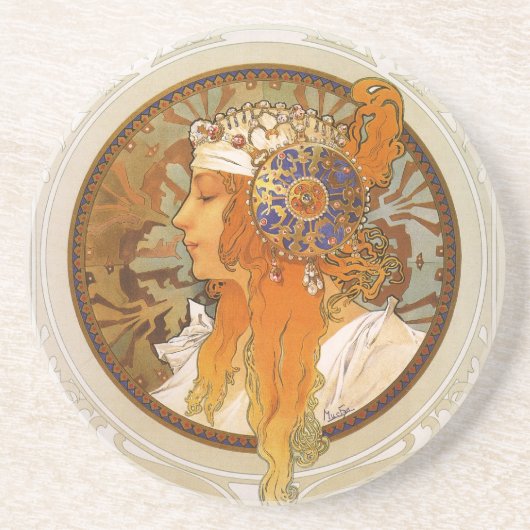 Kunst-Deko Alphonse Mucha Sandstein Untersetzer (Vorne)