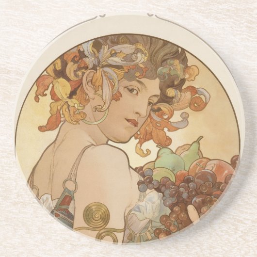 Kunst-Deko Alphonse Mucha Sandstein Untersetzer (Vorne)