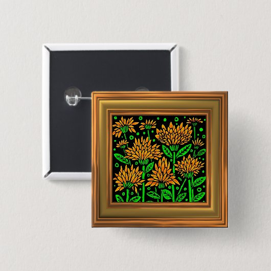 Kunst-Deko-Art-Blumen (Feldeffektgrenze) Button (Vorne & Hinten)