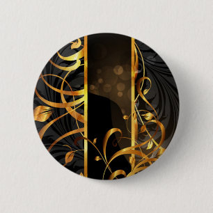 Kunst-Deko blühen Schwarz- und GoldWirbel Button