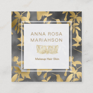 *~* Kunst-Deko-Blumengoldvogel-Muster Quadratische Visitenkarte