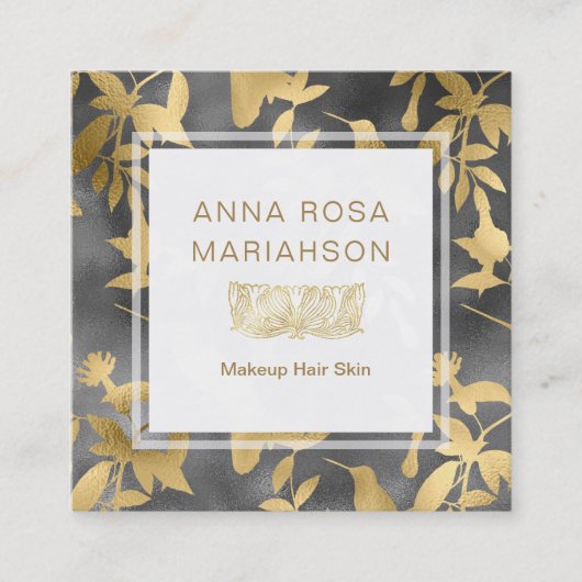 *~* Kunst-Deko-Blumengoldvogel-Muster Quadratische Visitenkarte (Vorderseite)