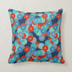 Kunst-Deko-Blumenmuster - Blau, Türkis und Rot Kissen