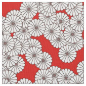 Kunst-Deko-Blumenmuster - Weiß auf Rot Stoff (Nahaufnahme)