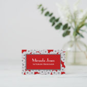 Kunst-Deko-Blumenmuster - Weiß auf tiefrotem Visitenkarte (Stehend Vorderseite)