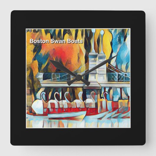 Kunst-Deko-Boston-Schwan-Boote Quadratische Wanduhr (Vorderseite)