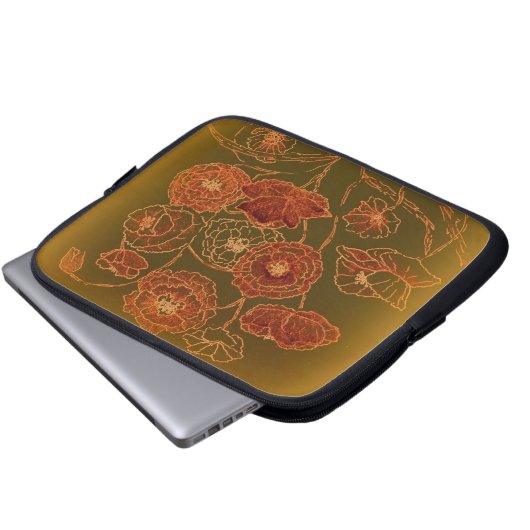 Kunst-Deko-Bronze-Mohnblumen Laptopschutzhülle (Vorne Knopf)