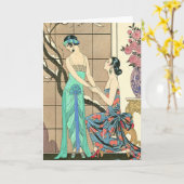 Kunst-Deko-Damen durch die Fenster-Gruß-Karte Karte (Gelbe Blume)