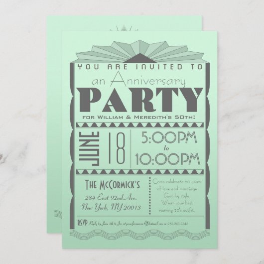 Kunst-Deko-Einladung - Gatsby Art-Gewohnheits-Text Einladung (Vorne/Hinten)