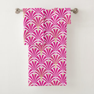 Kunst-Deko-Fan-Muster, Fuchsienrosa Badhandtuch Set