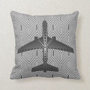 Kunst-Deko-Flugzeug, Graphit und silbernes Grau Kissen