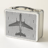 Kunst-Deko-Flugzeug, Graphit und silbernes Grau Metall Lunch Box (Rückseite)