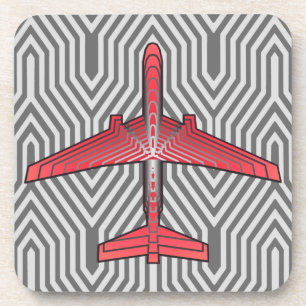Kunst-Deko-Flugzeug, korallenrotes orange und Getränkeuntersetzer
