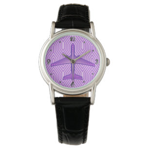 Kunst-Deko-Flugzeug, violettes Lila und Lavendel Armbanduhr