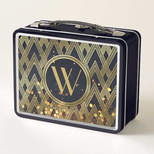 Kunst-Deko Gatsby Glitzer-geometrisches Metall Brotdose (Rückseite)