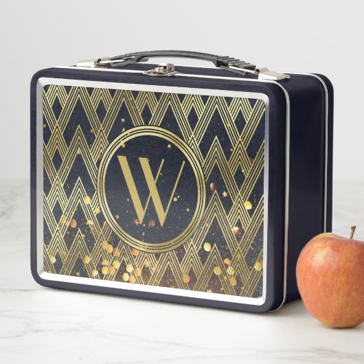 Kunst-Deko Gatsby Glitzer-geometrisches Metall Brotdose (Beispiel)