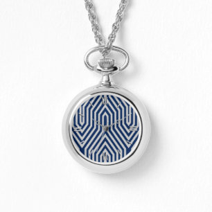 Kunst-Deko geometrisch - Marineblau und -GRAU Armbanduhr