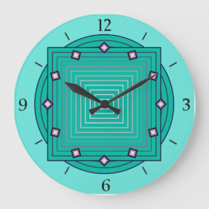 Kunst-Deko geometrisches, Aqua-und Türkis-Blau Große Wanduhr