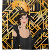 Kunst-Deko, Gold, Schwarzes, 1920, Gatsby, Chic, Duschvorhang (Vorderseite)