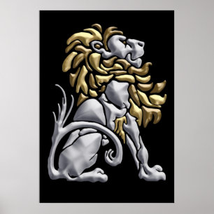 Kunst-Deko-Gold u. Silber-Löwe Poster