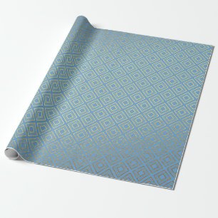 Kunst-Deko-goldene Quadrate blauer geometrischer Geschenkpapier