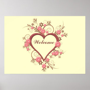 Kunst-Deko-Herz und Blumen Poster