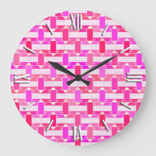 Kunst-Deko industrieller Chic - Rosa, Fuchsie, Große Wanduhr