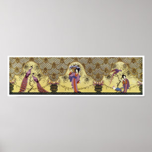 Kunst-Deko-japanische Damen und Pfaus Poster
