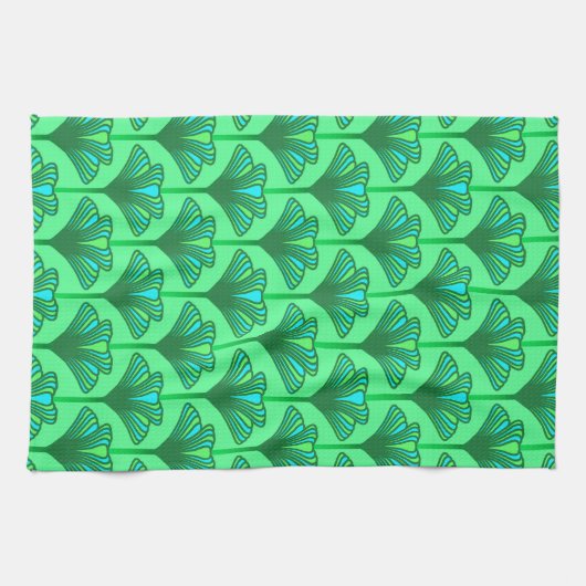 Kunst-Deko-Lilie, Jade-Grün und Türkis Küchentuch (Horizontal)