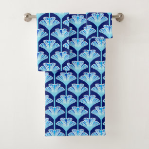 Kunst-Deko-Lilie, Kobalt-Blau, Aqua und Weiß Badhandtuch Set