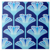 Kunst-Deko-Lilie, Kobalt-Blau, Aqua und Weiß Fliese (Vorderseite)