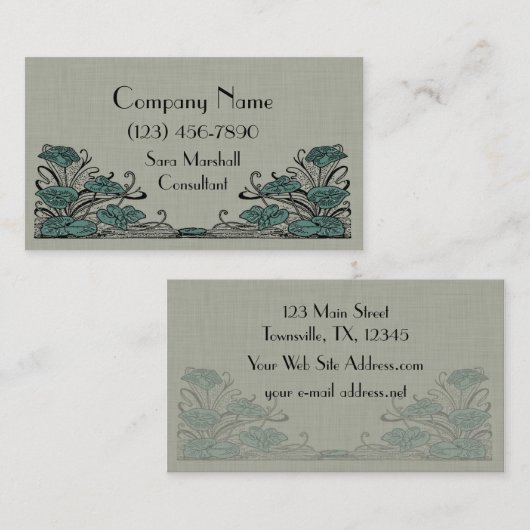 Kunst-Deko-Lilienen-grünes Leinen Visitenkarte (Vorne/Hinten)