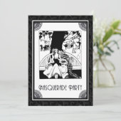 Kunst-Deko-Maskerade-Party in Schwarzweiss Einladung (Stehend Vorderseite)