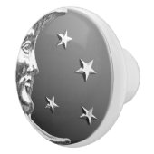 Kunst-Deko-Mond und Sterne - Grau/Grau und Silber Keramikknauf (Rechts)