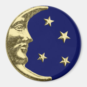 Kunst-Deko-Mond und Sterne - Marine-Blau und Gold Magnet