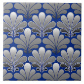Kunst-Deko-Muschel-Muster-, Silber-und Kobalt-Blau Fliese (Vorderseite)