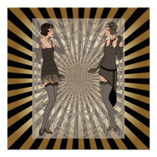 Kunst-Deko, Muster, Streifen, Gold, Schwarzes, Poster