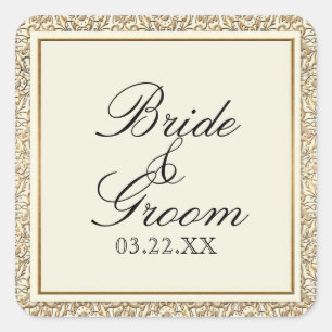 Kunst-Deko Nouveau Imitat-Goldblumendamast-Spitze Quadratischer Aufkleber