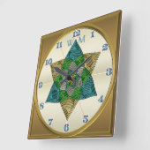 Kunst-Deko-Pfau-Federinspiriertes Quadratische Wanduhr (Winkel)